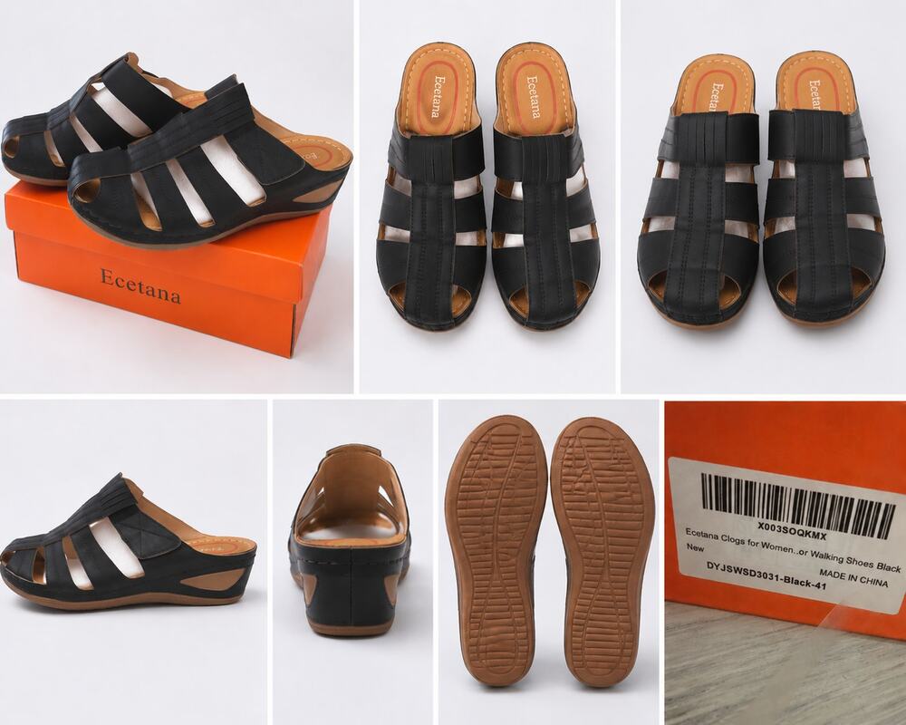 Ecetana Women's Comfort Walking Sandals – Black – EU 41 (US Women's 9.5-10)